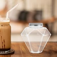 Vista 4 de Kichvoe Botellas de plástico transparente con forma de diamante con tapas, botellas de bebidas multiusos de 17 onzas para almacenamiento de jugo