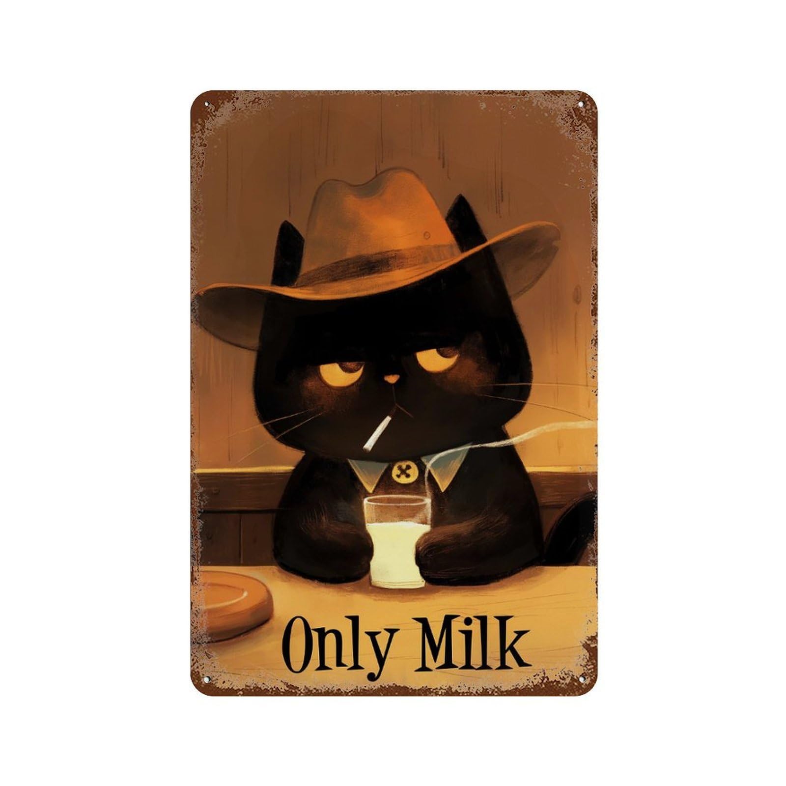CowBoy Cat - Western Cat Rustic Tin Plaque 11.8"x7.9", Ideal for Office, Studio And Wall Decor