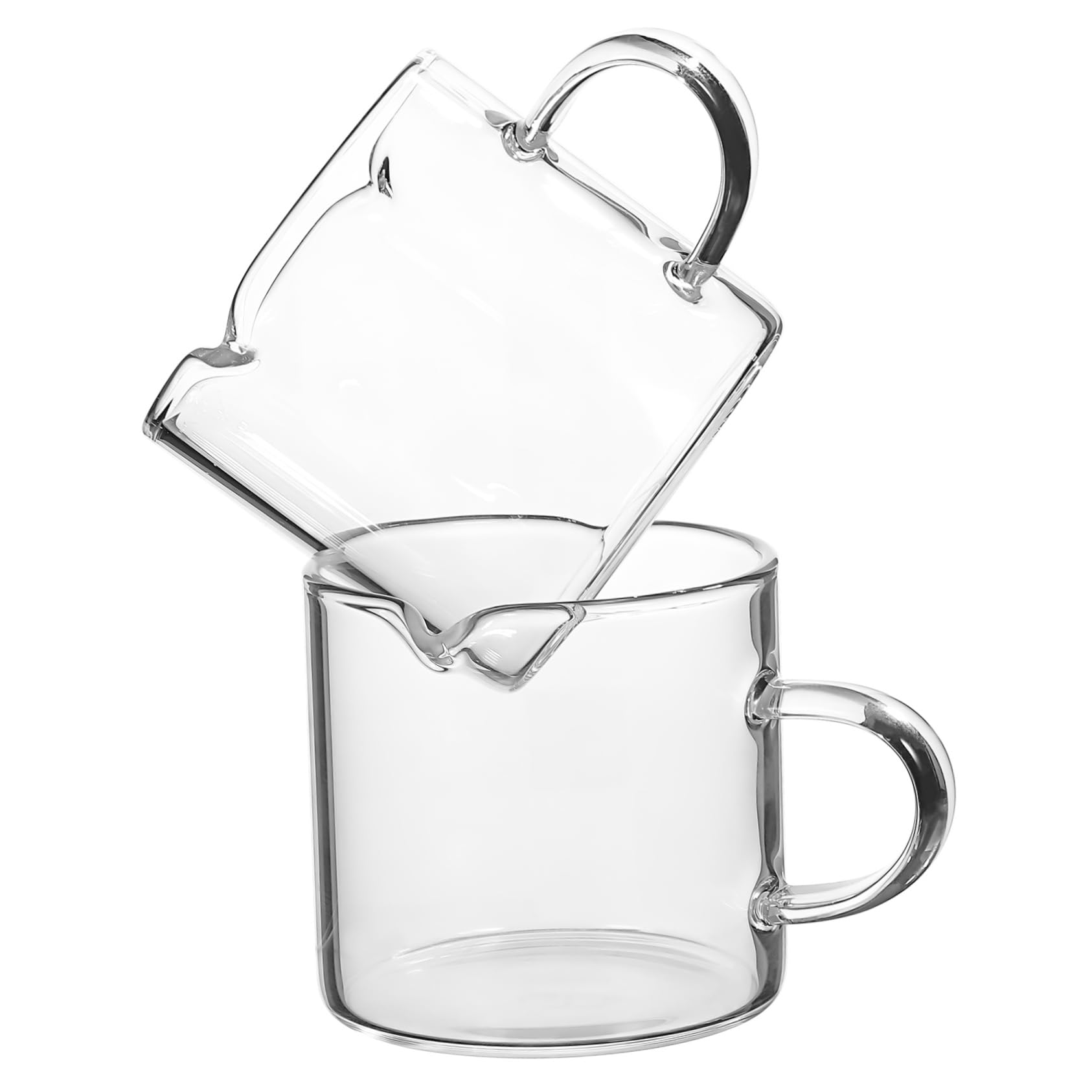 Cabilock 1set Clear Glass Espresso Cups Small Coffee Mugs with Comfortable Handle Versatile for Coffee Milk and Tea Strong Borosilicate Glass for Daily Use and 2pcs