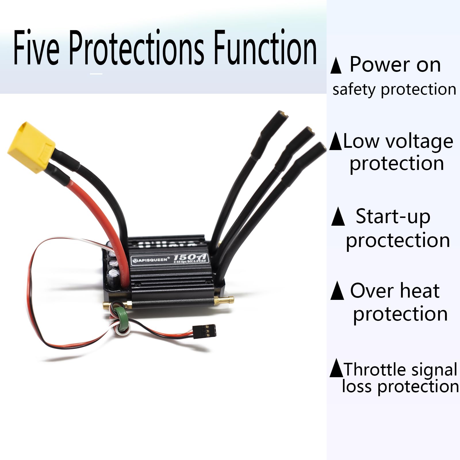 Ohara 150A 2-6S ESC Controlador de velocidad electrónico impermeable sin escobillas con 5.5V/5A BEC y XT90 6.0mm Conector de cabeza banana para barco modelo de barco RC