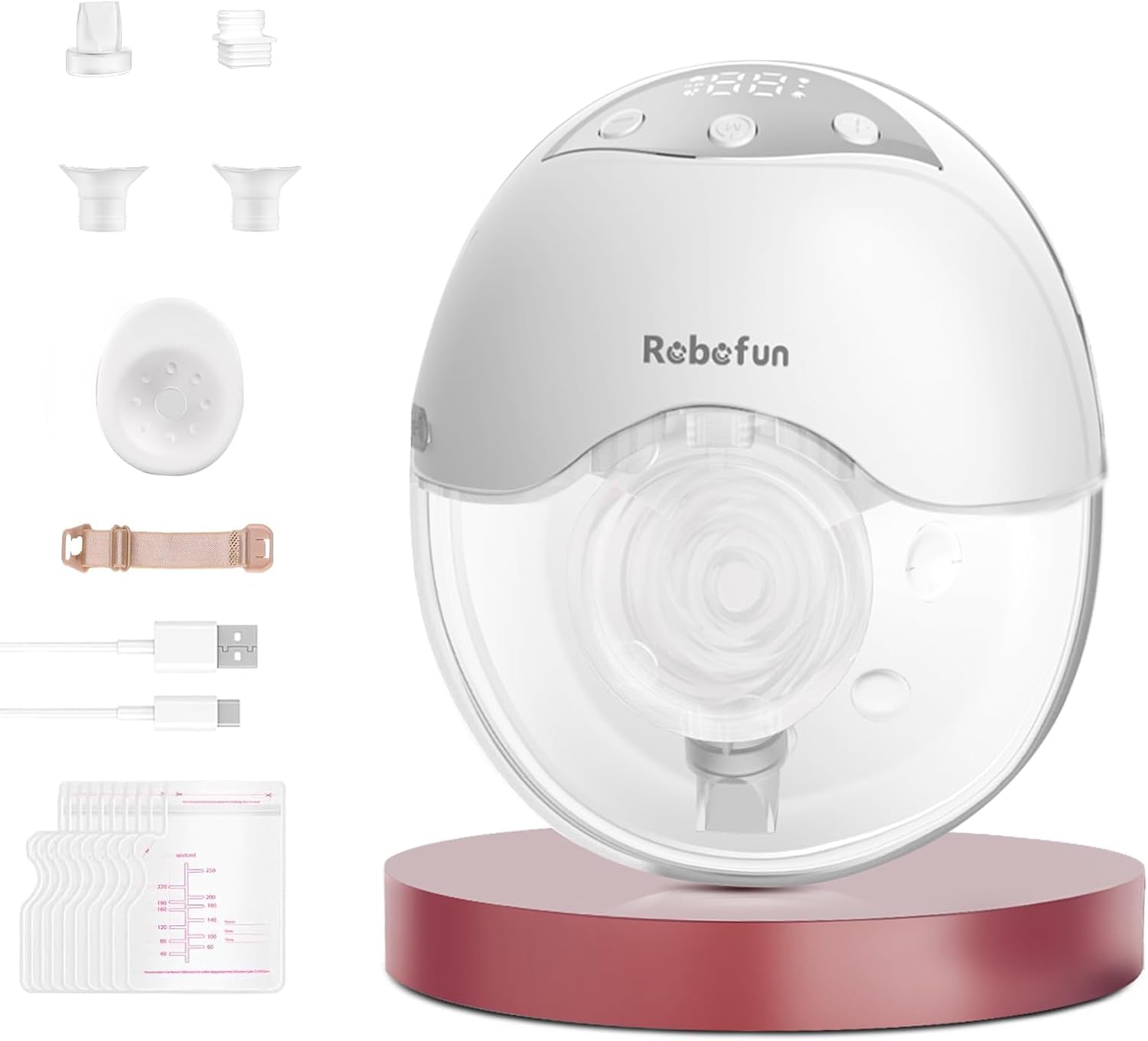 Robofun 2 tiralatte elettrico a mani libere, doppio silenzioso, 4 modalità e 12 livelli di aspirazione, tiralatte elettrico con copertura antipolvere, 19 mm/21 mm/24 mm