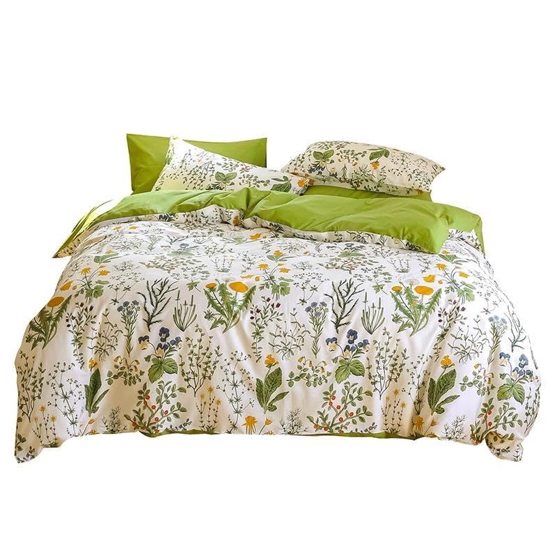 HAVOP 100% Cotton Duvet Cover Double Size Botanical Floral Bedding Green