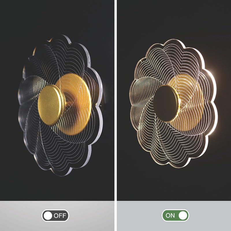Image of Spiral Pattern 3-in-1 LED Wall Light Decorative Lamp with Golden Center Artistic Accent Lighting for Living Room Bedroom Hallway & Home Decor (Artistic Flower Designs, Pack of 1)