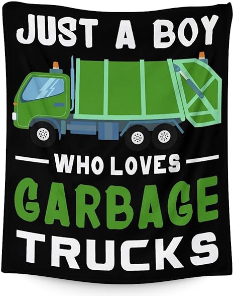 Mercuryelf Garbage Truck Blanket Gift - 40x50 Inches Funny Throw Blankets for Boys - Black Soft, Fuzzy & Warm Throws for Travel, Office