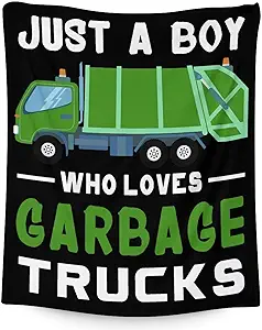 Mercuryelf Garbage Truck Blanket Gift - 40x50 Inches Funny Throw Blankets for Boys - Black Soft, Fuzzy & Warm Throws for Travel, Office