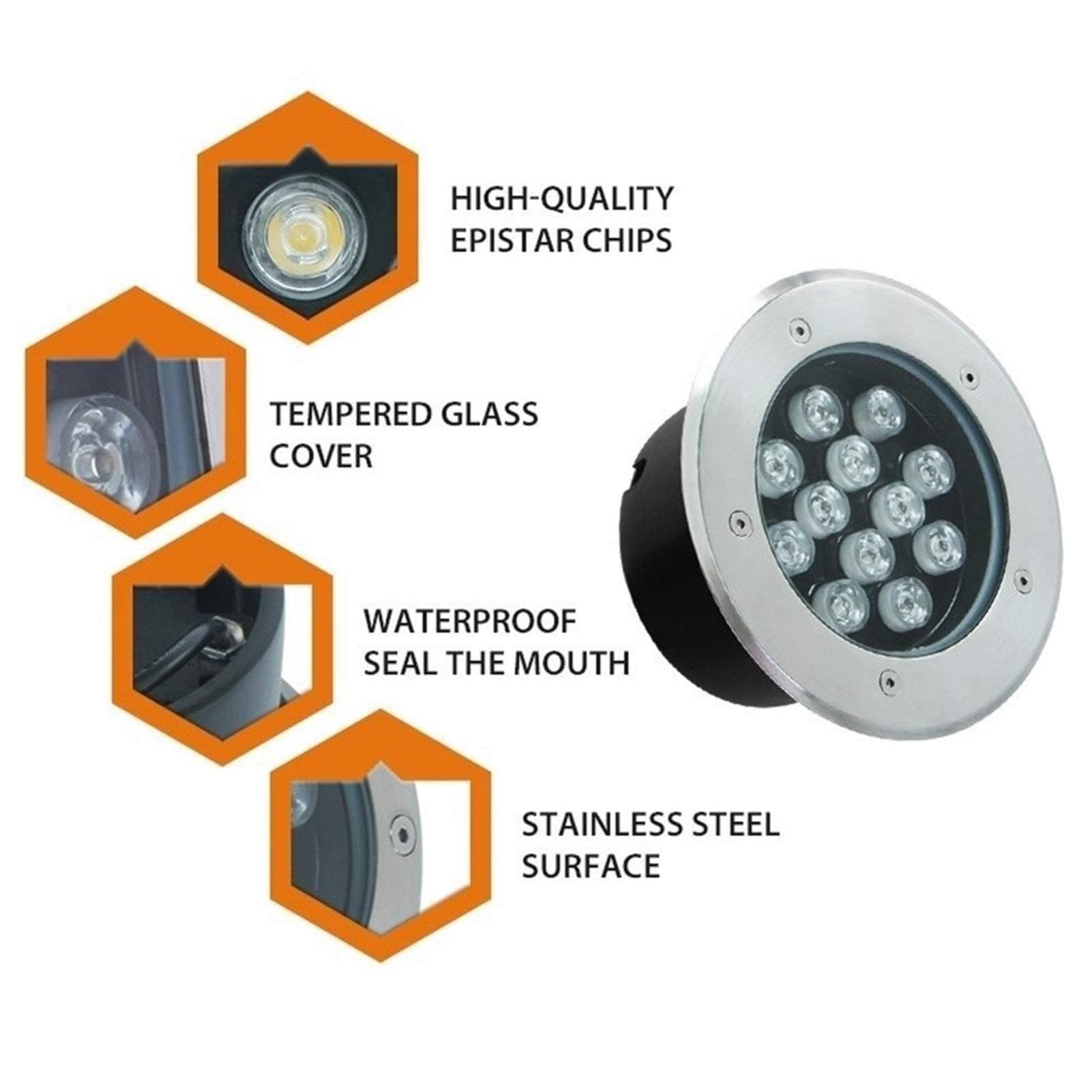 Projecteur LED paysager 18 W - Étanche IP67, encastrable, pour Jardin, allée et Chantier. Durable et Lumineux. Couleur Jaune.