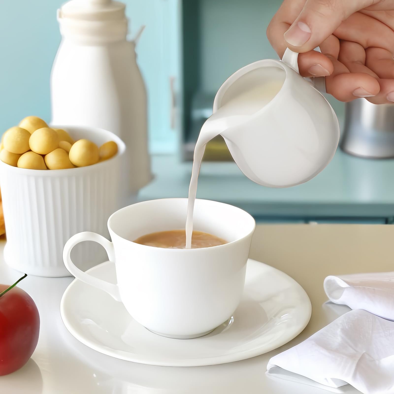 6 eleganti brocca in schiuma di latte in ceramica con manico, capacità 130 ml, beccuccio antigoccia, perfetto per la creazione di caffè in ceramica