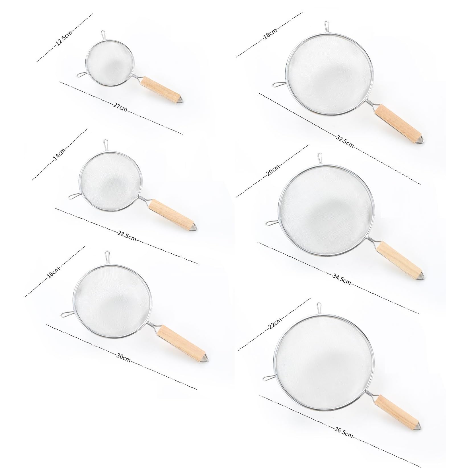 Juego de coladores de Malla Fina 6PCS, Coladores de Malla Fina de Acero Inoxidable, Tamices y coladores, Juego de coladores de Alimentos, Juego de tamices de Cocina de Malla de Alambre Fino