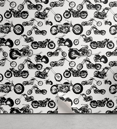 Ambesonne Motorcycle Peel & Stick Wallpaper for Home, Retro Chopper Pattern Monochrome Motorbike...
