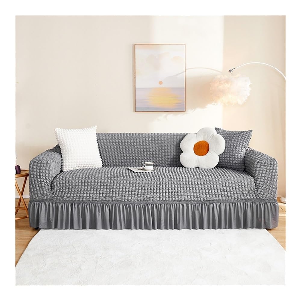 xinrishe Seersucker Sofa Slipcover With Elastic Bottom And Ruffle Skirt, Washable Couch Covers High Stretch Furniture Slipcovers For Chair Loveseat Sectional Sofa(04,3 seaters(190-230cm))