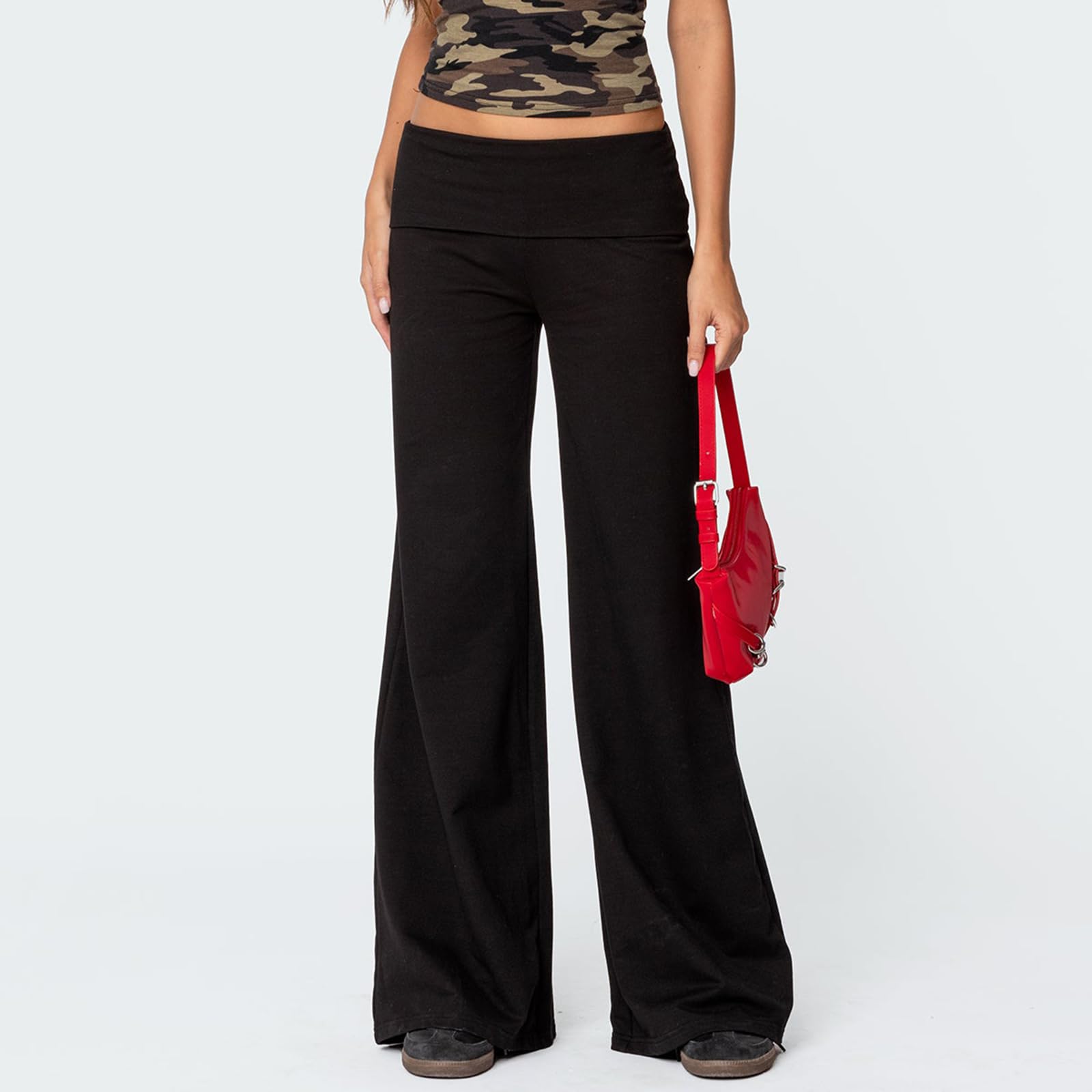 Nicoxijia Leggings da donna svasati pieghevoli pantaloni da yoga leggings svasati fondo a campana Y2K vita bassa gamba larga pantaloni della tuta
