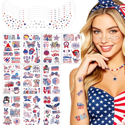 116Pcs Fourth of July Face Tattoos 6Pcs 4th of July Face Tattoos and 110 Pcs Patriotic Temporary Tattoos for Independence Day Memorial Day Patriotic Party Supplies Fourth of July Accessories