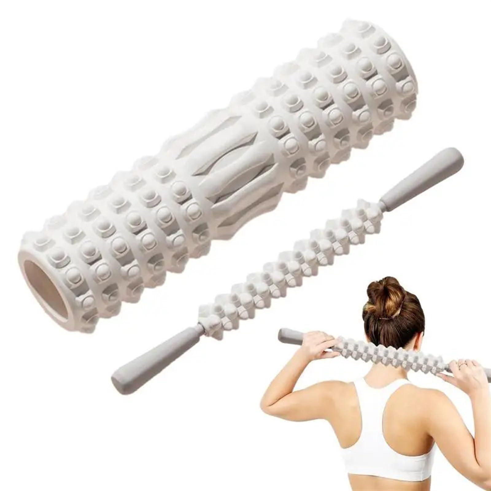 foam roller Rodillo de espuma for gimnasio, Fitness, Yoga, ejercicio espalda, rodillo masaje muscular, estiramiento, entrenamiento físico para Espalda Piernas y Yoga(White set)