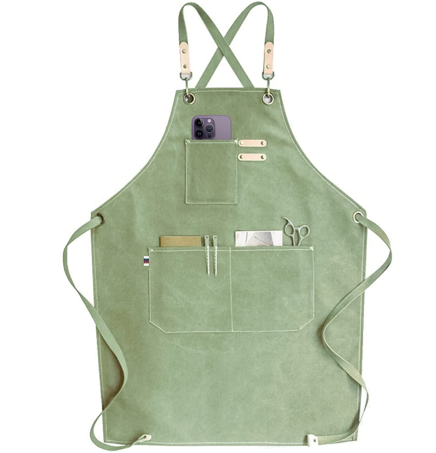 Chef Apron, Waterdrop Resistant Cotton Canvas Cross Back Adjustable Apron, M-XXL, Light Mint, Free