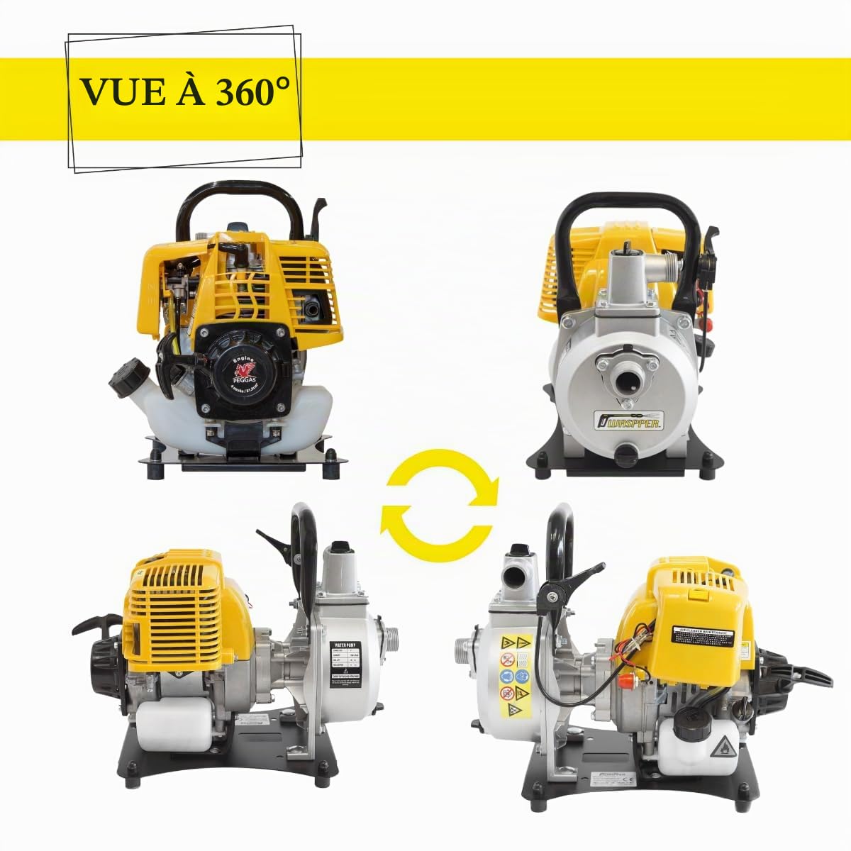 Pompe à eau essence 7500 L/h 35 m hauteur refoulement – Pompe transfert eau moteur 1 HP Peggas raccord 1 pouce pour irrigation jardin drainage cave chantier – Waspper PC107