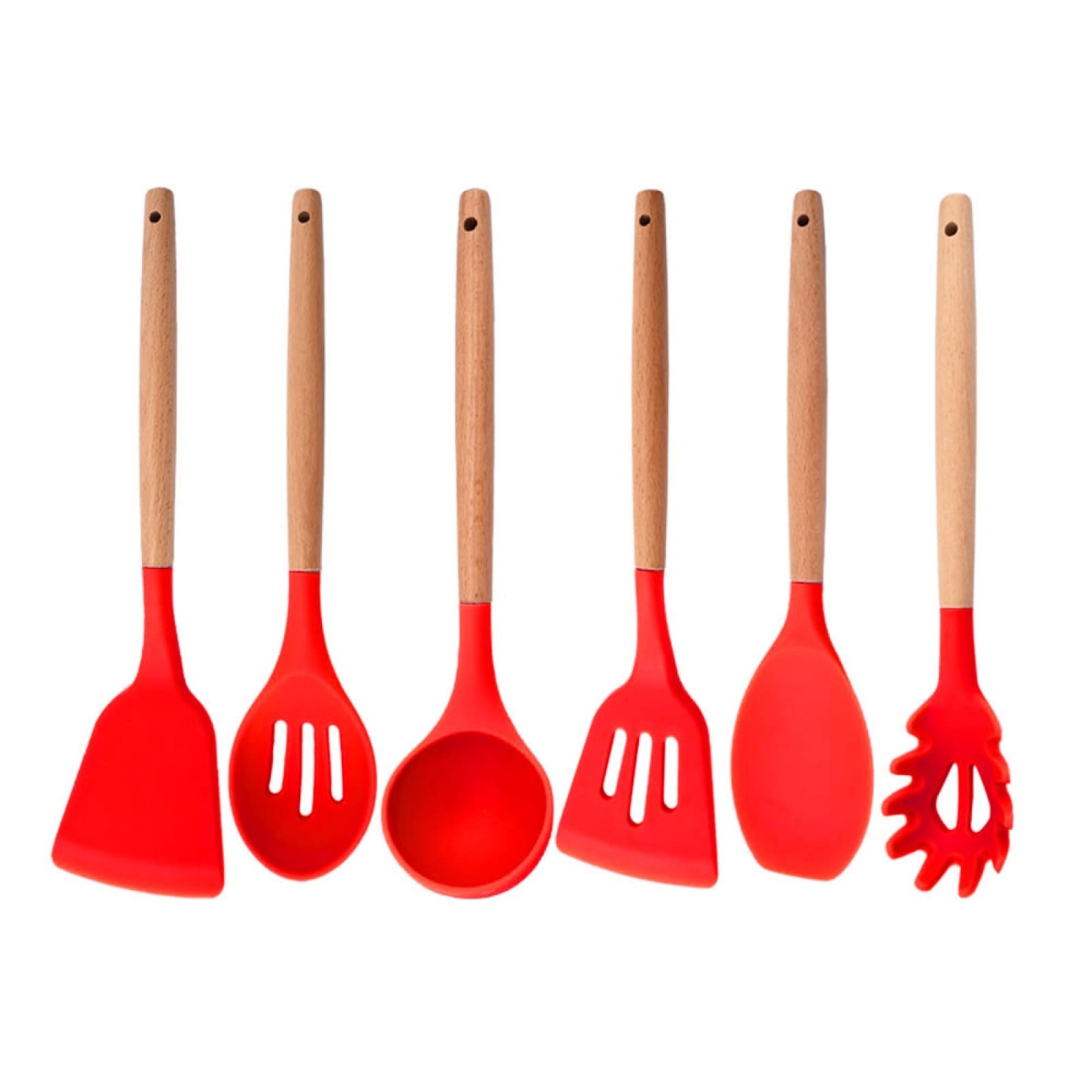 GTHTUHFD Cooking Spatulas And Spoons,Spoon Setcooking Utensils Set Silicone Kitchenware Scraper Oil Brush Egg Whisk Spatula Cooking Utensil Multipurpose Cookware,6pcs Red
