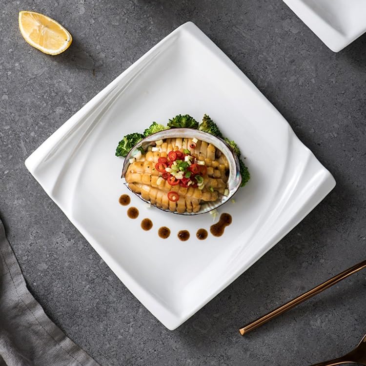 Platos apilables creativos de cerámica blanca pura occidental, plato plano para carne, postre, aperitivos, tartas, hogar, hotel, servicio de vajilla (10 pulgadas)