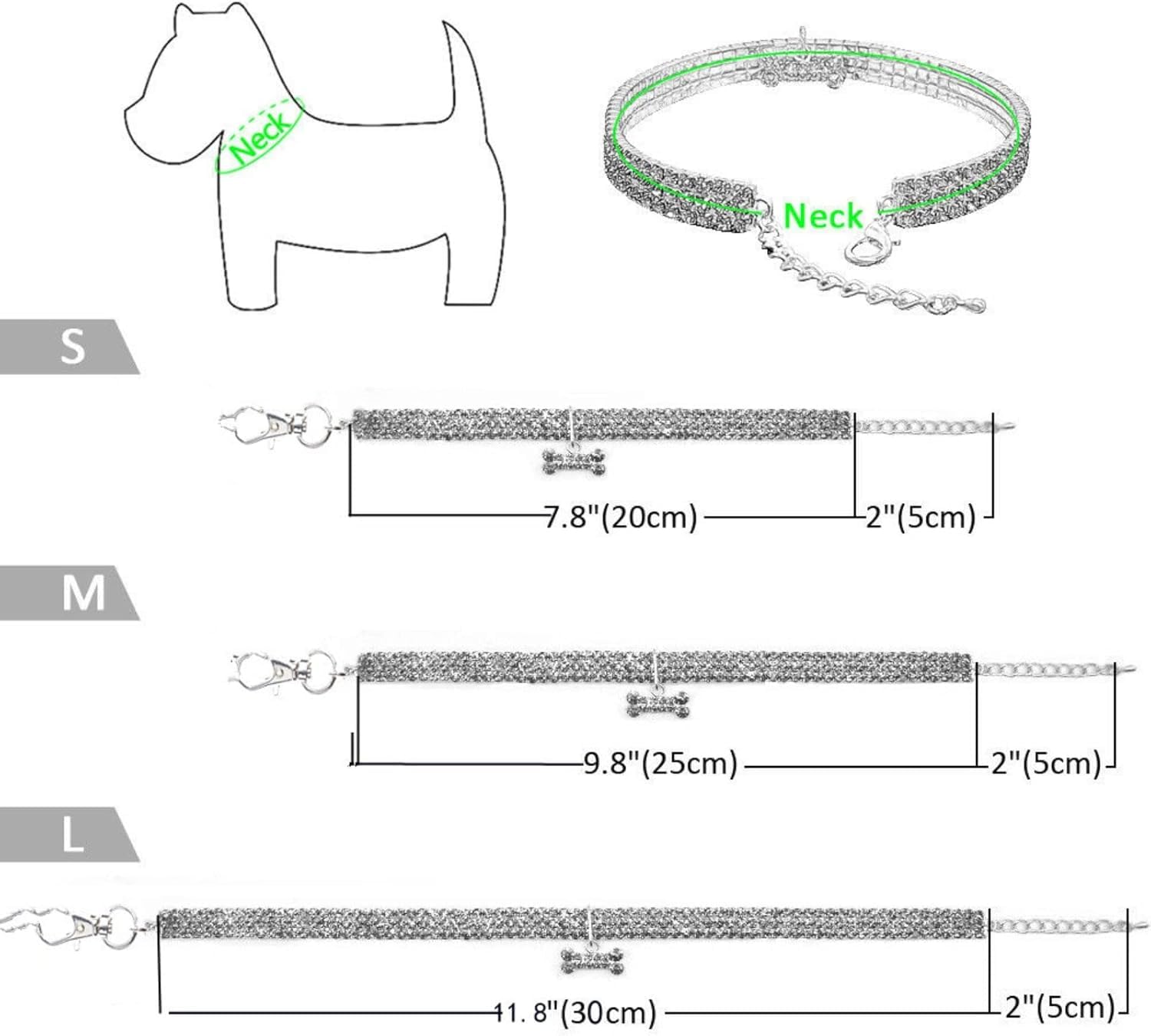Collar de perro con diamantes de imitación, collar ajustable para gato con colgante de purpurina de diamante (negro, grande)