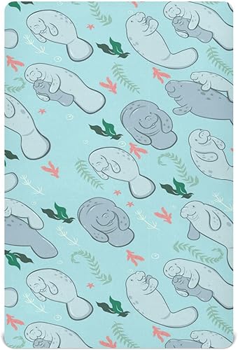Miniatura 1 de Sábana para cuna de bebé, colchón para cuna de algas manatíes, para niños y niñas, sábana de juego suave, transpirable, ajustada, funda de colchón