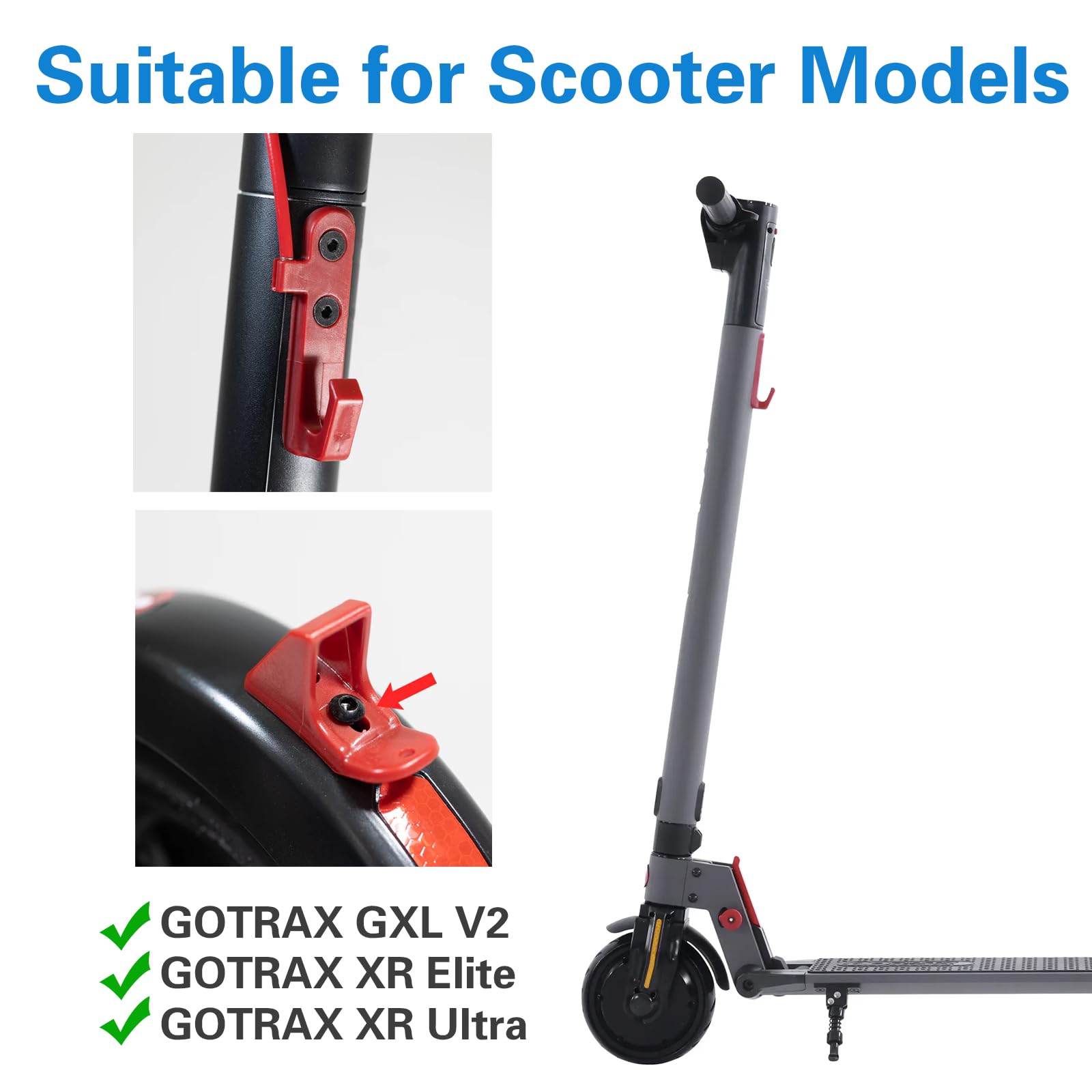 APPYU Plastic Folding Hook & Latch Set for GOTRAX GXL V2 XR Ultra XR Ellite Electric Scooters Clip Red Accessory Holder and Fender Clip Scooter Hanger Hook