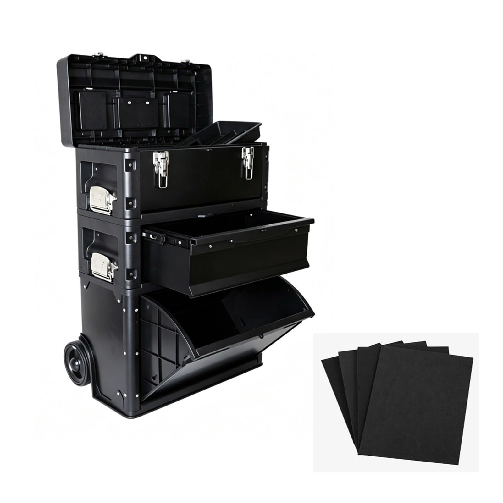 Caisse à outil Empilable et à roulettes, Valise Rangement à 3 Niveaux