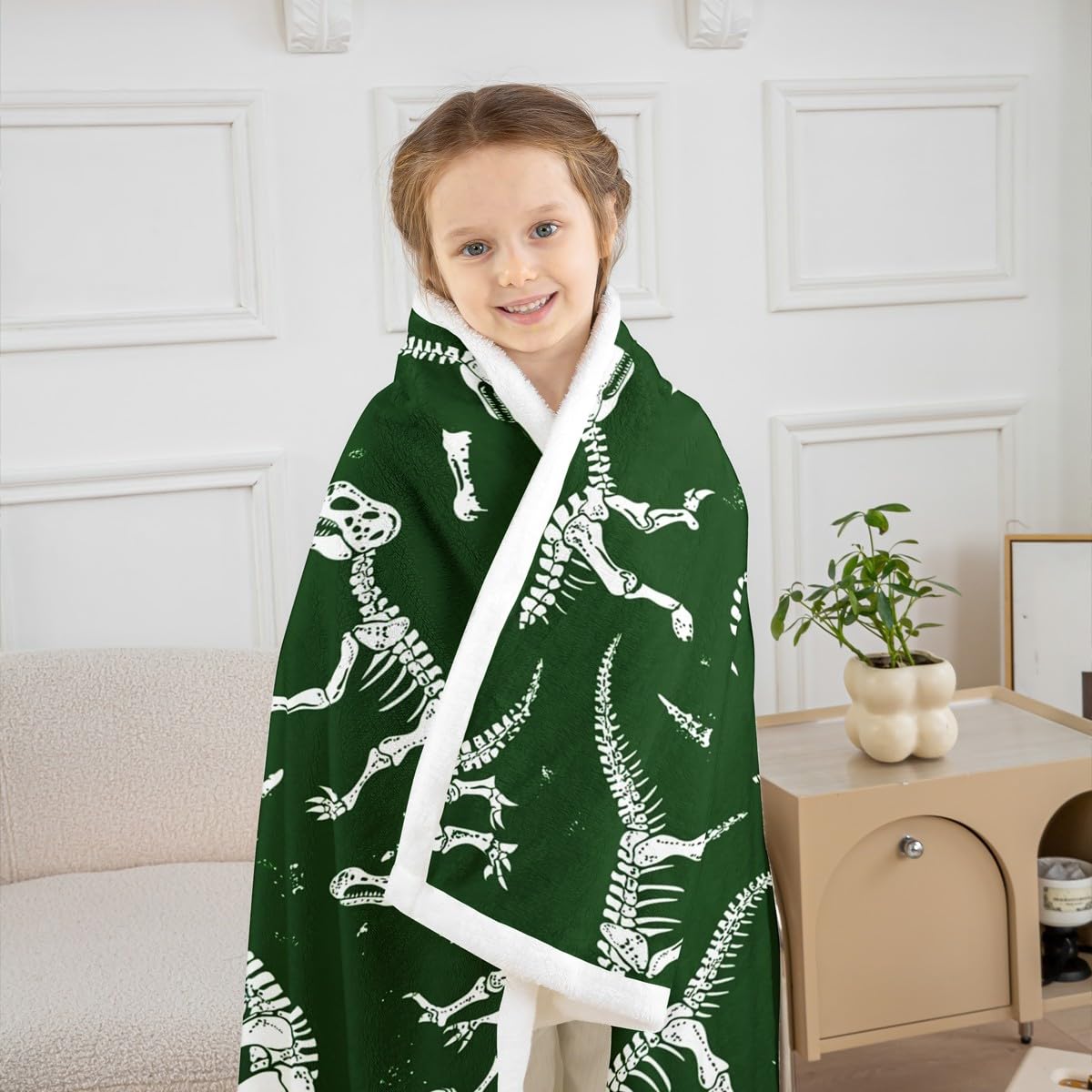 Erosebridal Manta Sherpa de dinosaurio fósil para niños, bebés y jóvenes, serie de animales antiguos, forro polar gótico de esqueleto, decoración de habitación de niños y niñas, ultra suave, manta de