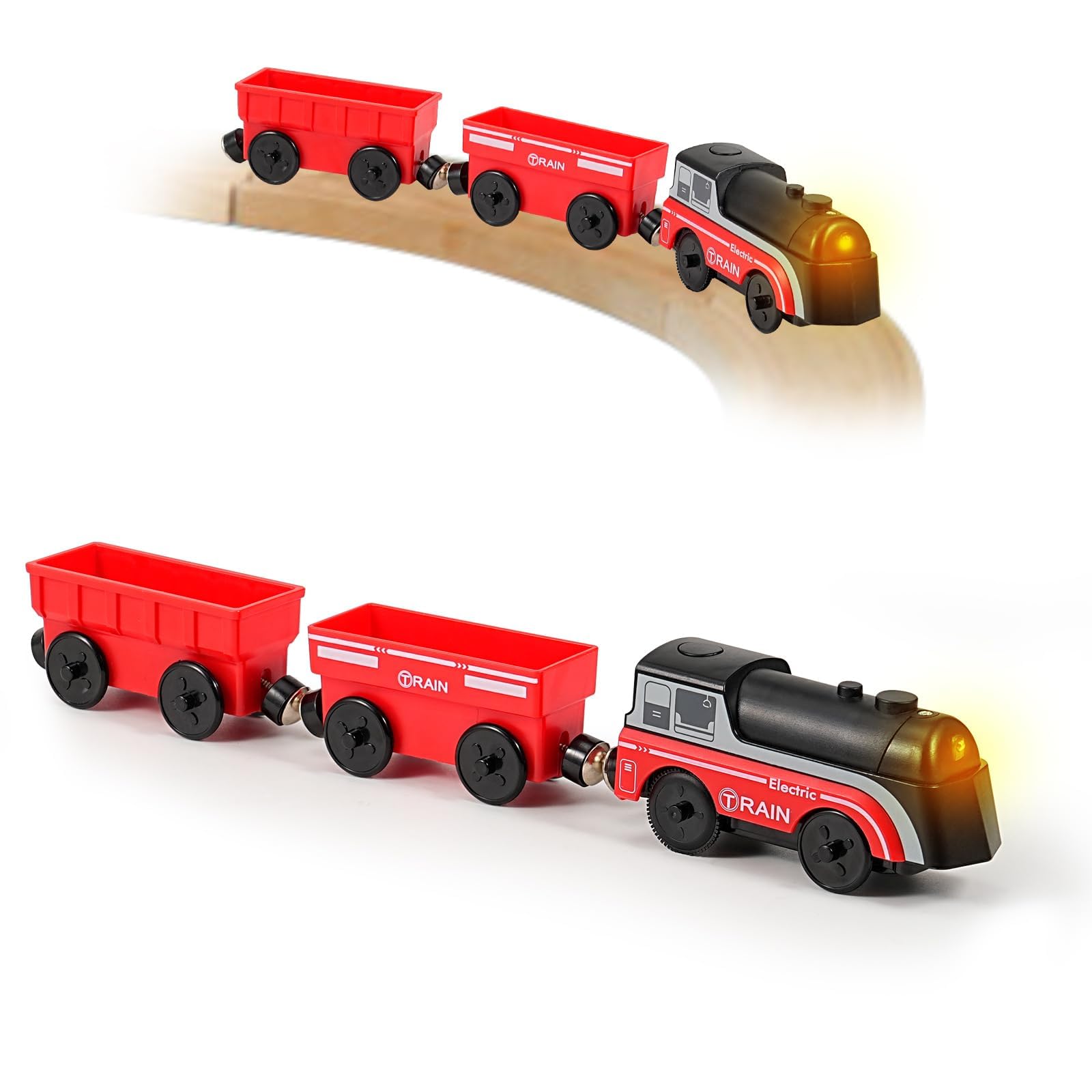 3 Pcs Train Toy Set for Wooden Track - Magnetic, Retro, Battery Operated Train with Light Up Feature for Kids Aged 3-5