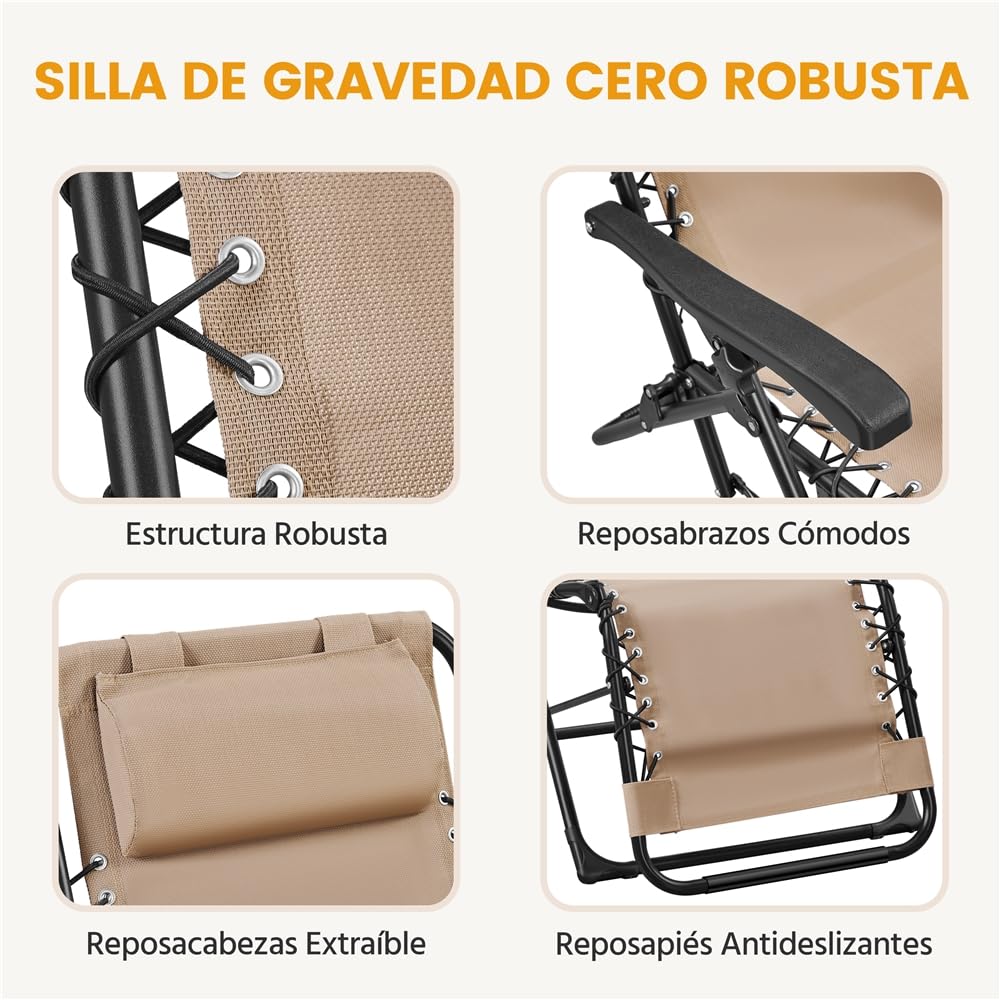 Yaheetech Tumbona Plegable para Exterior Tumbona Jardin Ligera y Portátil Silla Reclinable con Bandeja Lateral, Fácil de Mover para Exterior (1PCS Beige