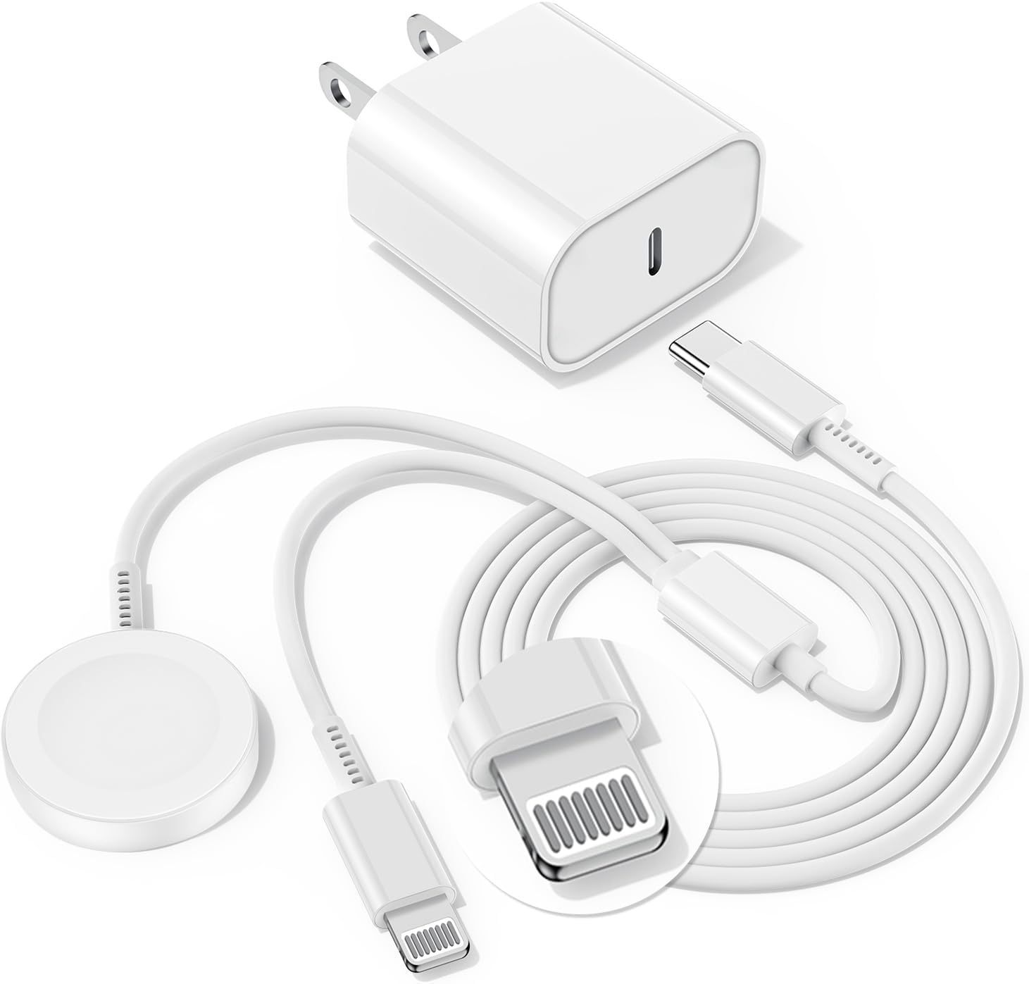 Upgraded USB C Charger for Apple Watch, 2 in 1 Phone and iWatch Magnetic Fast Charging Cable 6FT with USB-C Wall Charger, Compatible with Apple Watch Series 10/9/8/7/6/SE/5/4, for iPhone 14/13/12