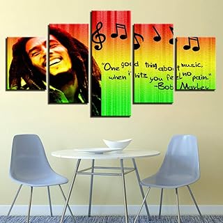 IOIUG Quadro Moderno Dipinto su Tela Stampata HD 5 Pannelli Bob Marley Cantante Soggiorno Wall Art Poster modulare Home Decor-No Frame