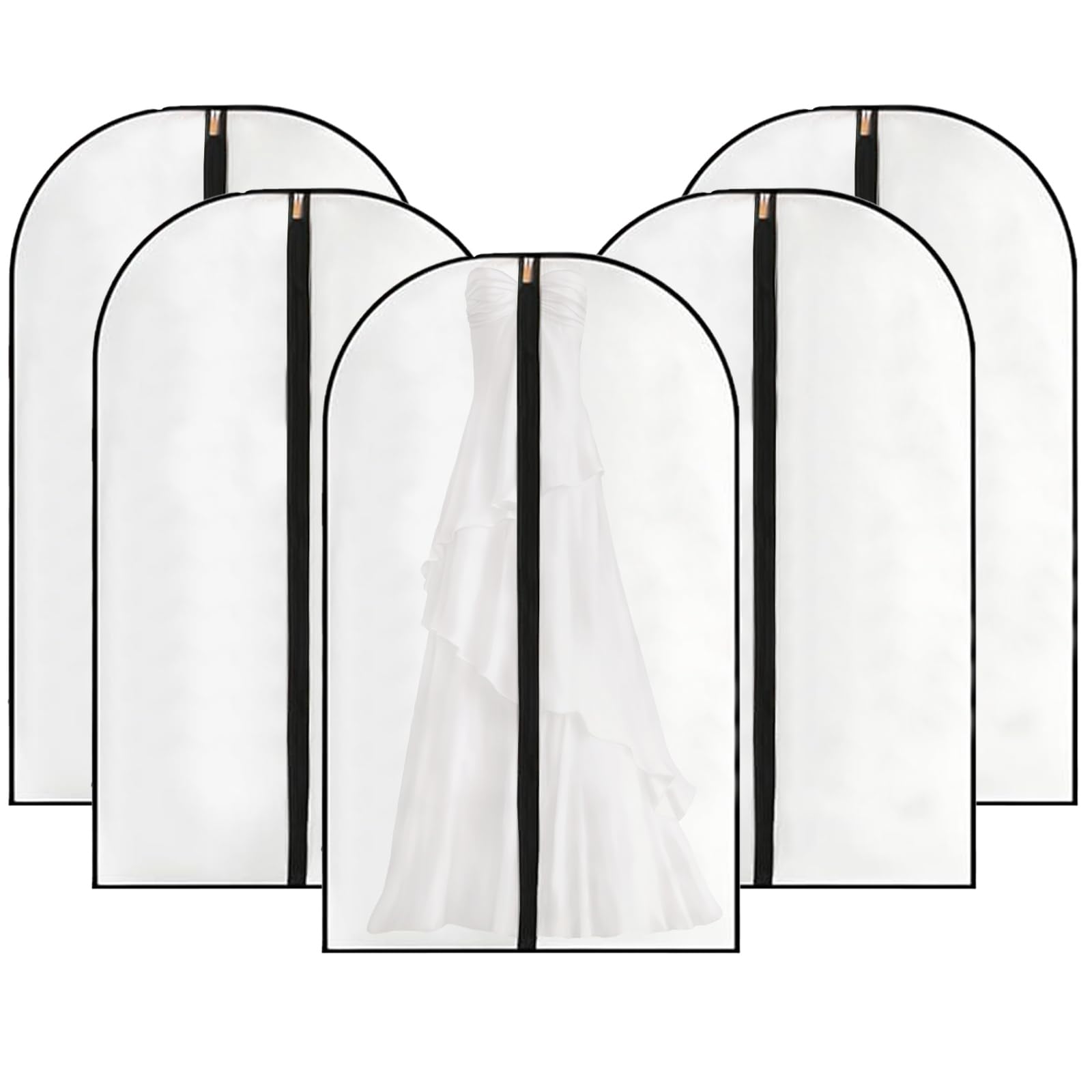 Paquete de 5 Fundas de plástico translúcidas para Ropa, Lavables, Ligeras y con Cremallera Completa, para Trajes, Abrigos, Vestidos Largos (Negro, 60 x 140 cm, 23,6 x 51,1 Pulgadas