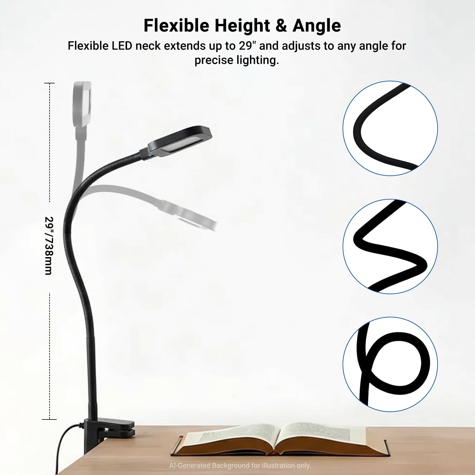 NEEWER ENTRY LEVEL VERSION lampa stołowa LED z zaciskiem, 10 W, Edge Lit Clip on, elastyczna lampka na biurko, z ochroną oczu, 5 trybów kolorystycznych, CRI80+, możliwość ściemniania, do biura