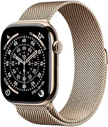 Apple Watch Series 11 GPS + Cellular, Caixa em titânio dourado de 46 mm com Loop milanesa dourada - M/G