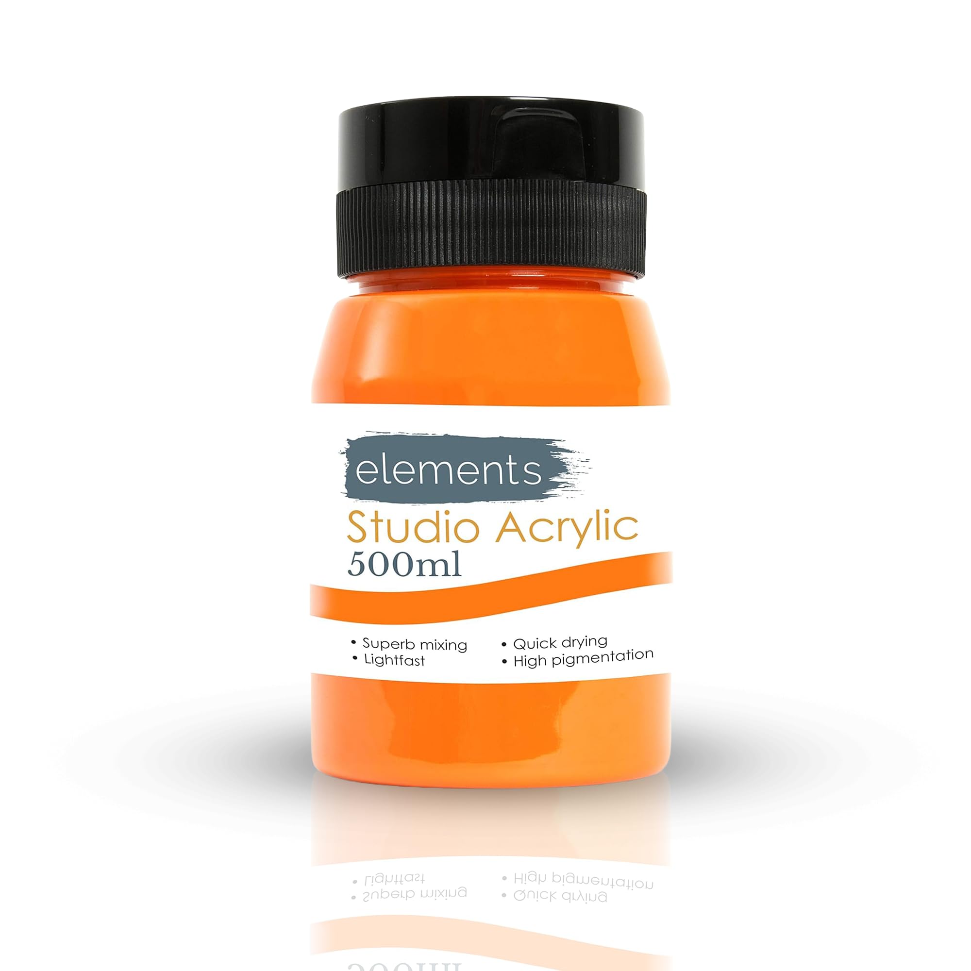 Elements 500 ml Studio Acrylic Paint Tub – Quick-Drying Paint for Canvas, Wood, Glass, and More – Low-Odour Highly Pigmented Vibrant Acrylic Paints – Cadmium Orange