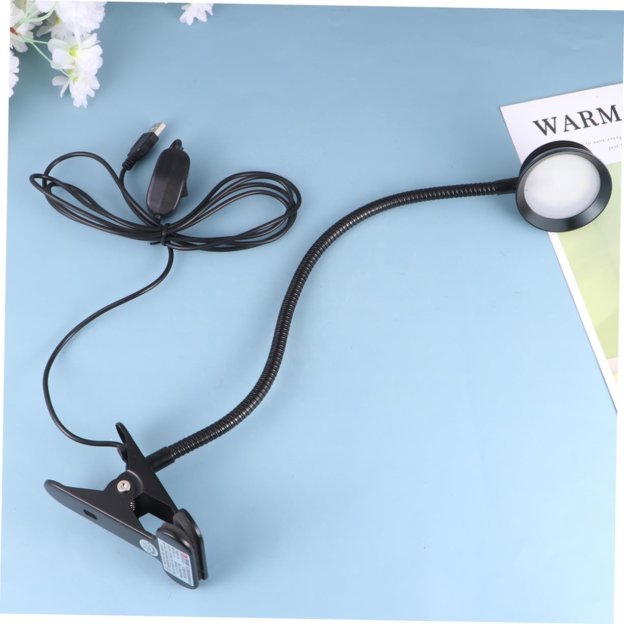 HOMSFOU Lampada da Lettura e Alimentazione USB Clip Nera LED Design Flessibile in Metallo Protezione Occhi Luce Regolabile per Lettura a Letto