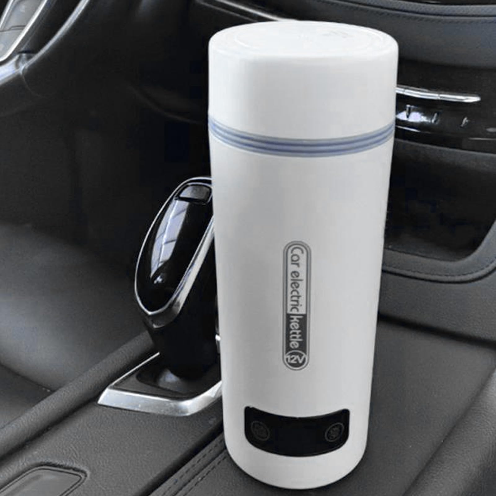 Kubek podgrzewany do samochodu, szczelny, 4 regulacja temperatury, 350 ml, przenośny, elektryczny czajnik podróżny ze stali nierdzewnej do małego samochodu, biały, 12 V.