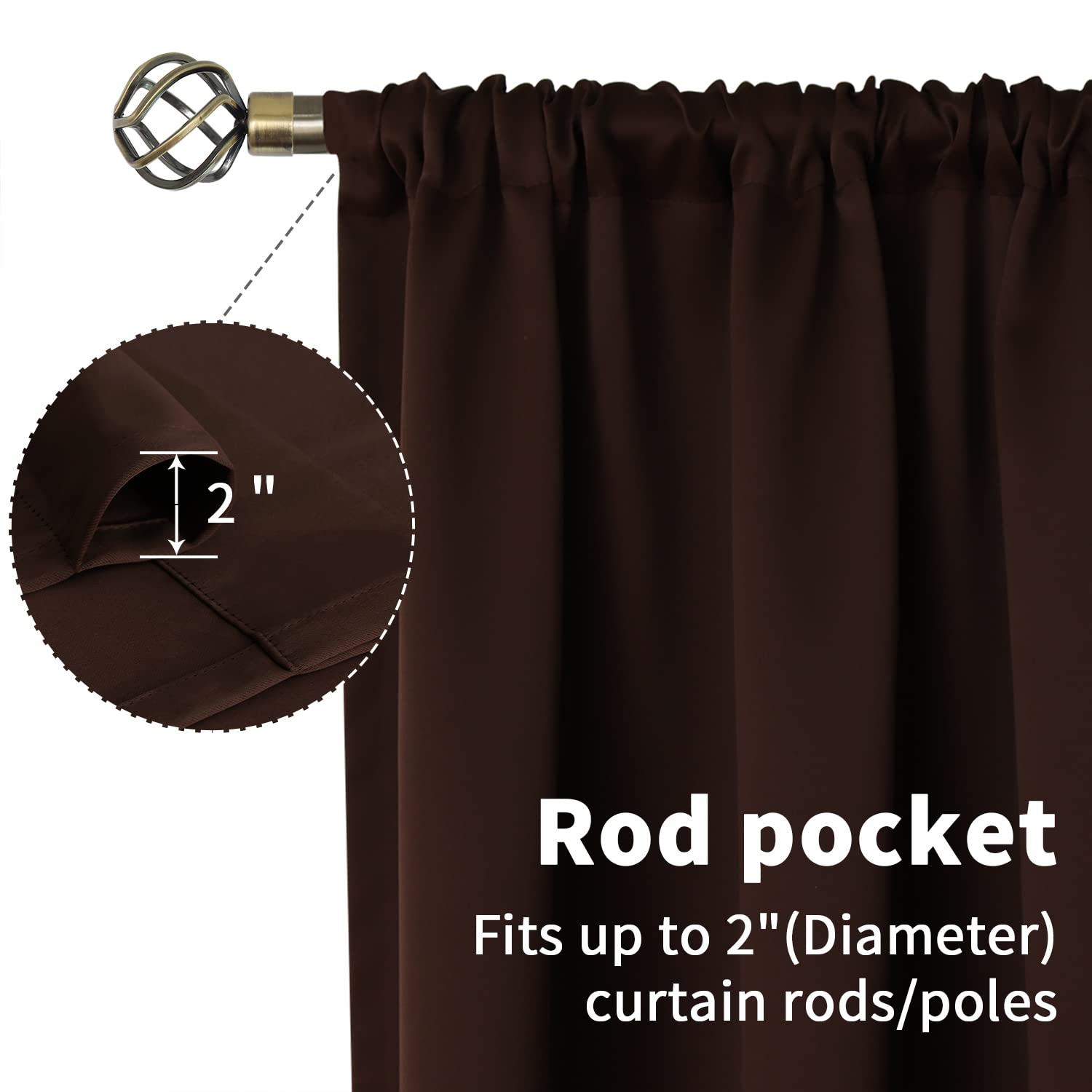 BGment Brown Blackout Curtains 63 Inches Long for Bedroom - Rod Pocket Thermal Insulated Room Darkening Curtain for Living Room, 42 x 63 Inch, 2 Panels
