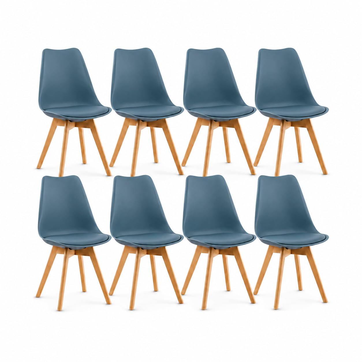 EGGREE Set of 8 Dining Chairs with Ergonomic Plastic Backrest & Beech Wood Legs with Anti-Slip Felt Pads, 120KG Capacity Retro Kitchen Chairs, Dark Grey Blue — image 1