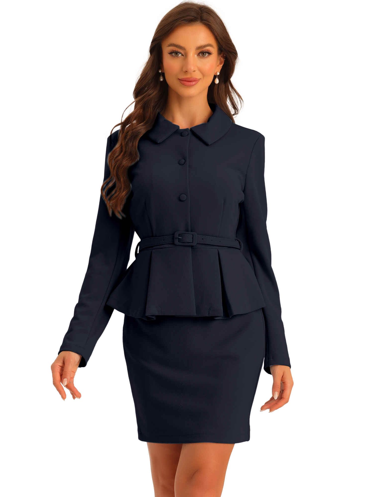 Allegra K Two Pieces Suits for Womens Business Peplum Blazer Jacket Mini Pencil Skirt Sets