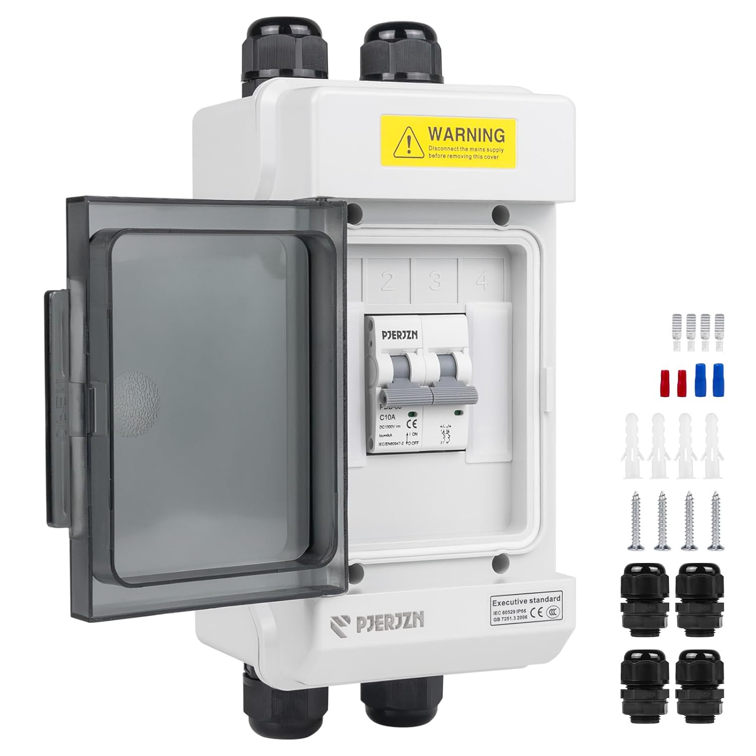 Solar Panels Disconnect Switch 10A 400VDC PV Shut Off Switch Outdoor 1 in 1 Out Circuit Breaker Box IP66 Waterproof UV-Proof