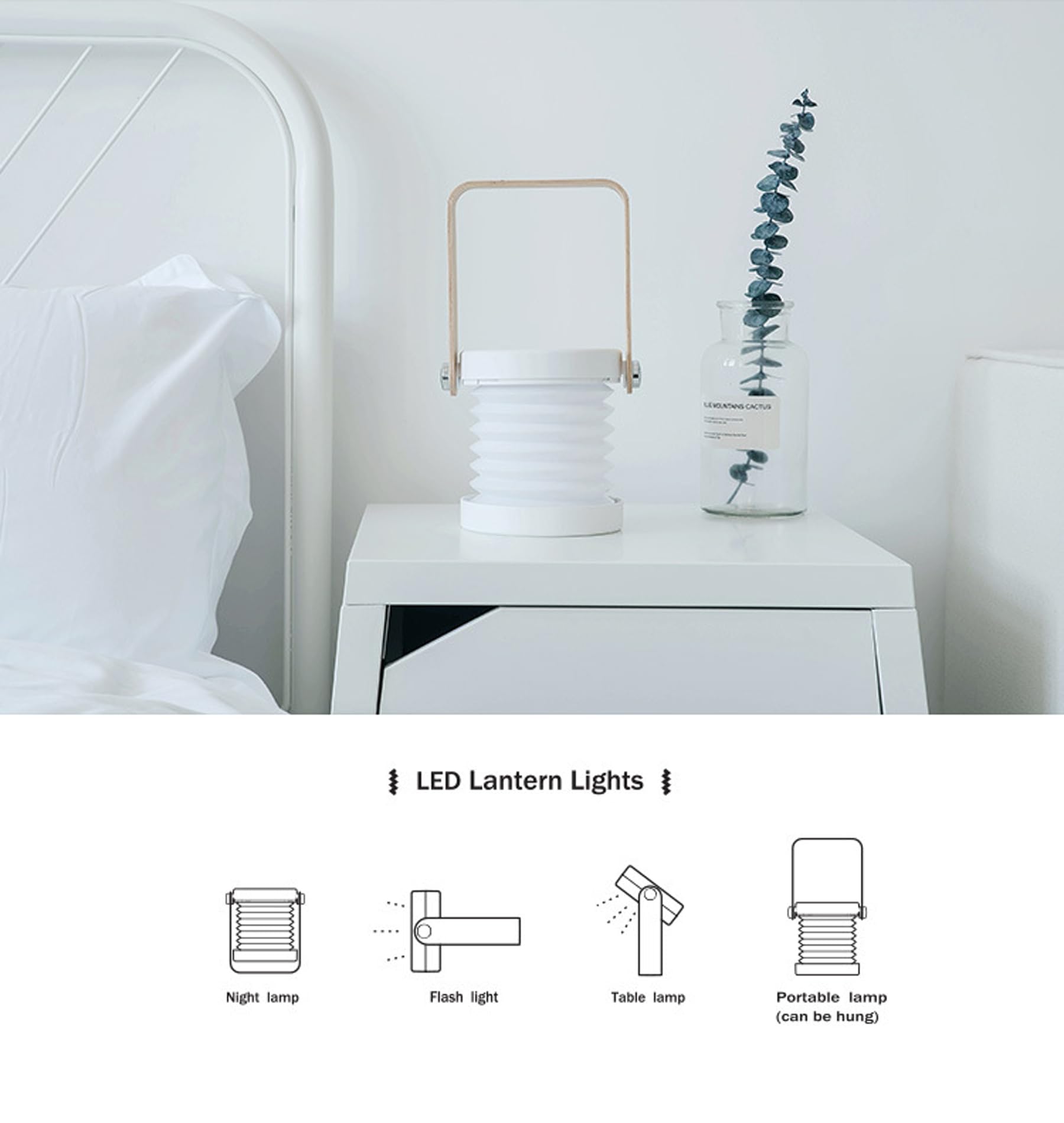 Einziehbares Nachtlicht, Augenpflege, Leselampe, Touch-Schreibtischlampe, Handheld-Nachtlicht, 3-Gang-Helligkeit, tragbare Taschenlampe (weiß)