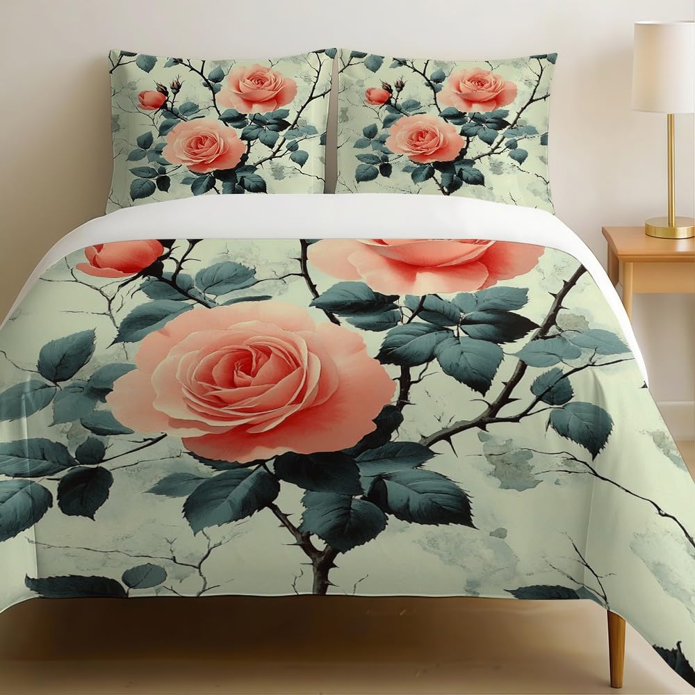 Housse de couette 200x200 rose avec ses 2 taies d'oreiller