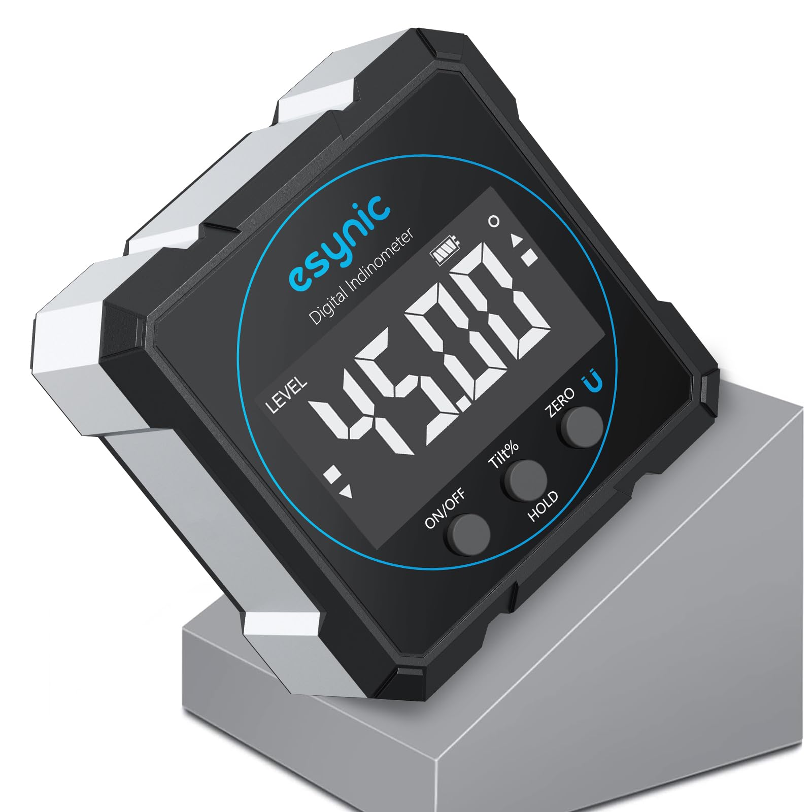 eSynic Digitaler Neigungsmesser mit 4-seitigen Magneten Wasserwaage mit LCD Display wiederaufladbar, Aluminiumgehäuse IP54 wasserdicht, für Tischkreissägen, Holzarbeiten und Bauprojekte