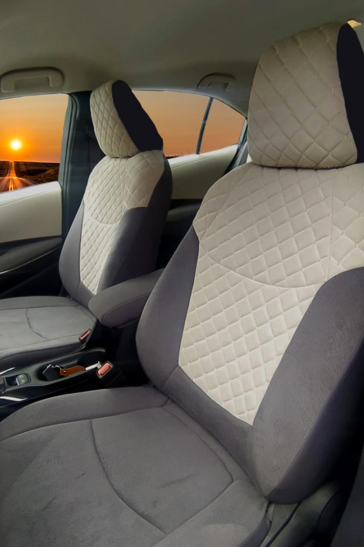 Krem Füme Tay Tüyü Araca Özel Oto Koltuk Kılıfı 2019 Model ve Üzeri Toyota Corolla ile Uyumlu Tam Set