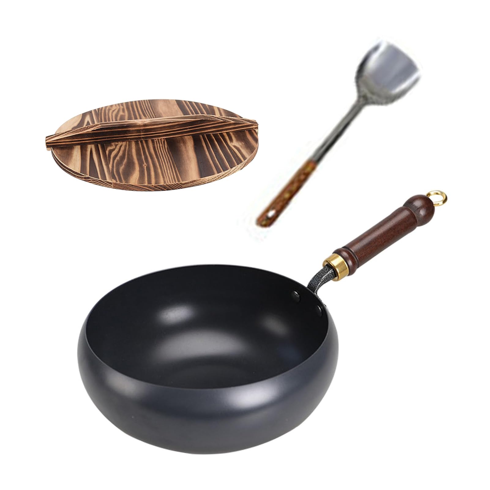 GAOXIAO Sartenes Hierro Fundido Mango Extraible, Sarten Japonesa Hierro Fundido, Sartén Wok de Hierro Fundido Forjada a Mano para Cocinas Eléctricas Inducción Cocinas de Gas F/Combo 28 cm