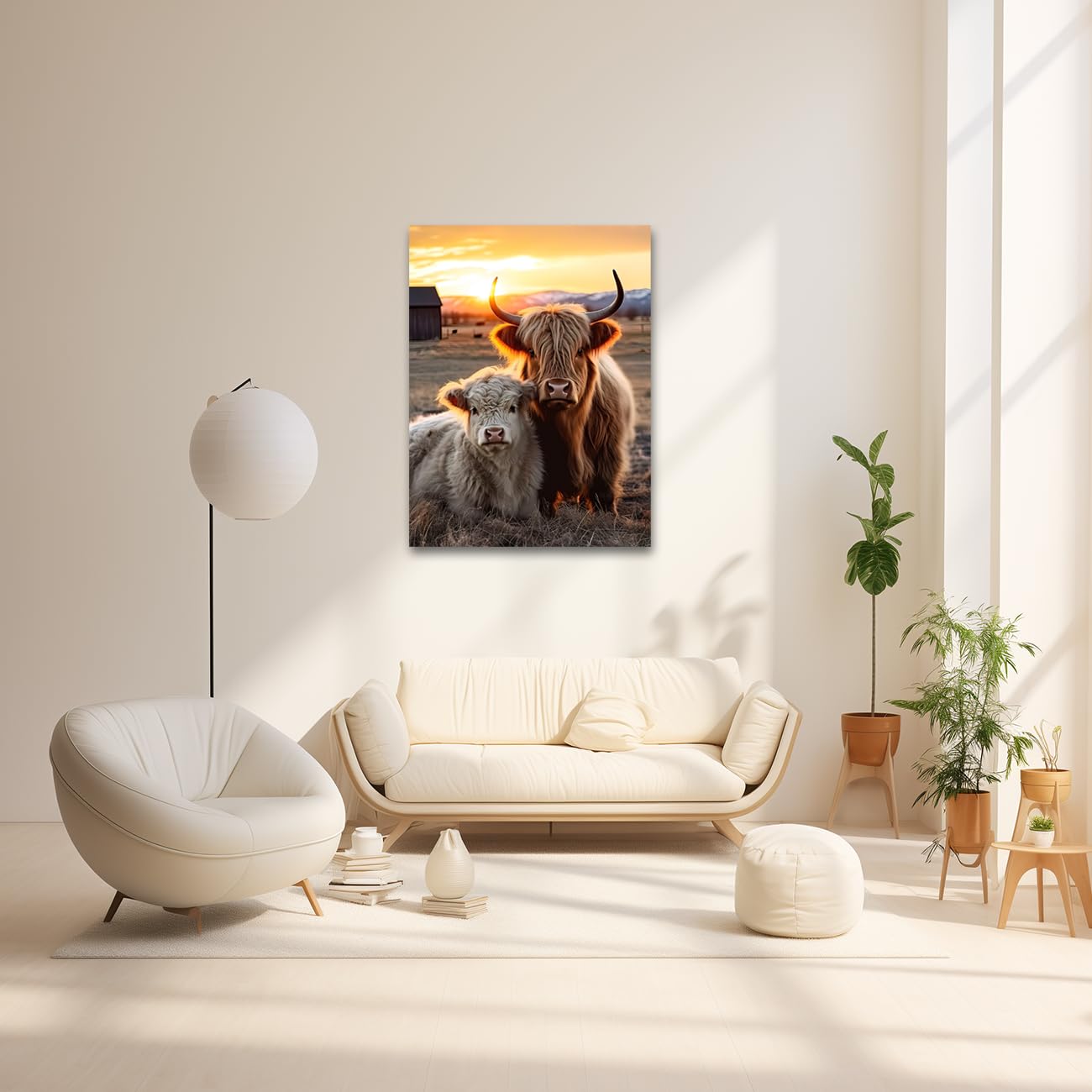 CXHOSTENT Highland Cow Canvas Wall Art Farmhouse Wall Decor Rustic Farm Animal Painting Cattle Picture Prints for Bathroom Kitchen Decor Framed (Cow-1 - Image 2