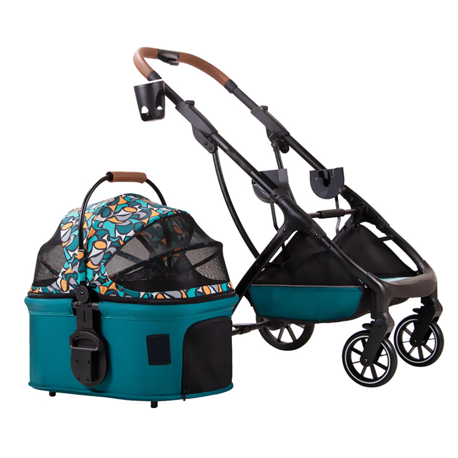 Cochecito para Mascotas Premium 3 En 1 para Perros Pequeños, Cochecito para Perros con Transportador Desmontable, Carrito De Paseo Plegable para Correr con Cesta De Almacenamiento,Verde