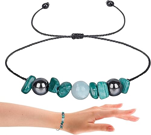 Miniatura 7 de Xuyuan Stone Bracelet - Handmade Beaded Bracelets for Women Wax String - Gemstone Bracelets Malachite Tiendaite Combination Bracelet for Dating,