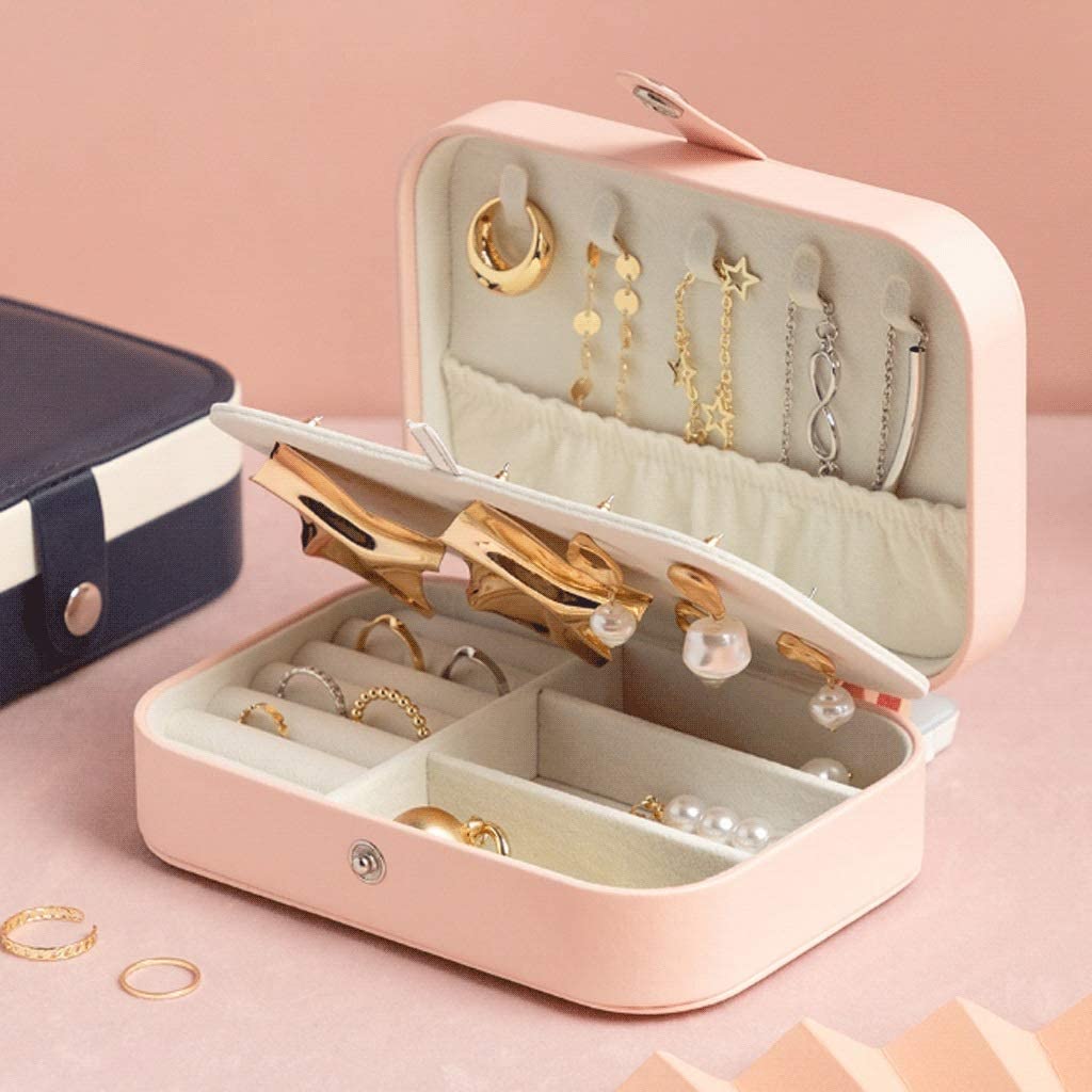 Organizador de joyas, caja de joyería, organizador de joyas de viaje de 2 capas para collares, pendientes, anillos, estuche para joyas, estuche pequeño para joyas. Cajas de joyería para mujeres
