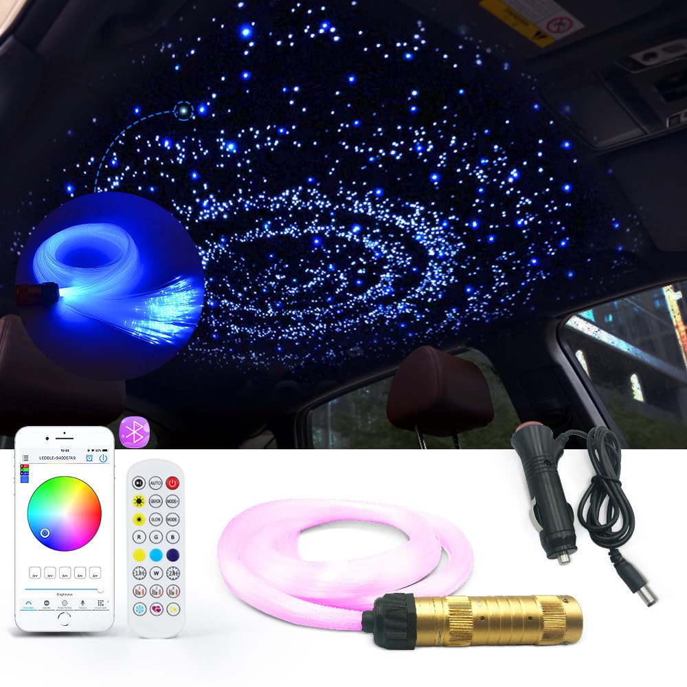 GIDEALED Starry Sky Fibre Optic Light for Car, Bluetooth App Controlled Star Ceiling Lights Kit with RF Remote Control, RGBW Fibre Optic Lights with 160 Pieces, 2 m, 0.75 mm Fibre Optic Cable